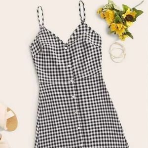 Button front black and white Gingham cami dress NEW